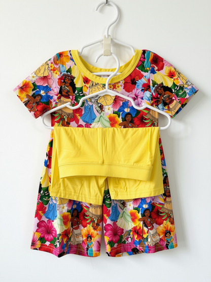 Disney Princess Floral Bamboo Dress Top & Shorts Set - 3T