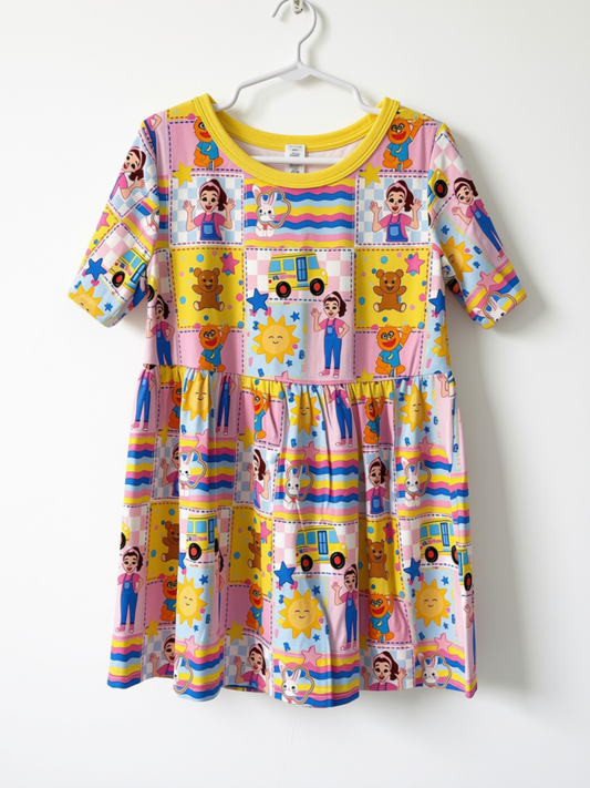Rachel & Friends Patchwork Bamboo Dress Top & Shorts Set - 7/8